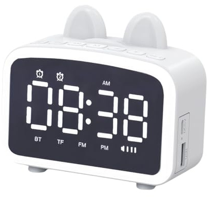 YHFITN Sveglia Bluetooth con radio, orologi digitali con altoparlante Bluetooth, sveglia da comodino, luce notturna, lettore musicale con scheda TF, regalo per amici/bambini (WH)