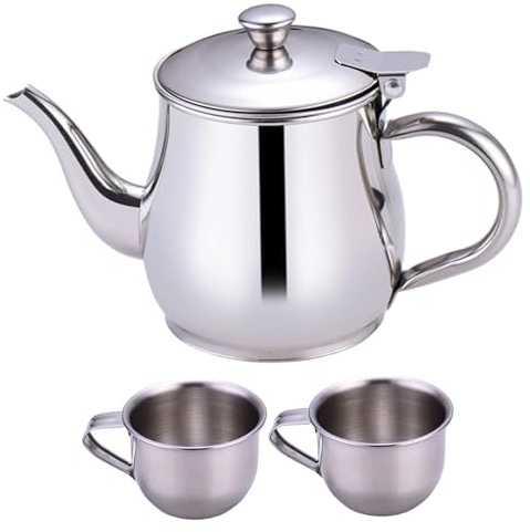 BEAHING Le Service à thé pour Enfants Comprend Une théière Portable à Long Bec en Acier Inoxydable de 330 ML avec Filtre et 2 Tasses de 70 ML pour Les Enfants