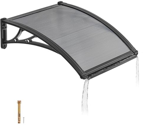 VEVOR Awnings for Door Entrance, 24 x 24 in, Exterior Front Door Window Awnings with Drainage & ABS Bracket, Rain Snow Sun Protection, Overhang Polycarbonate Door Canopy for Porch Patio, Smoky Gray