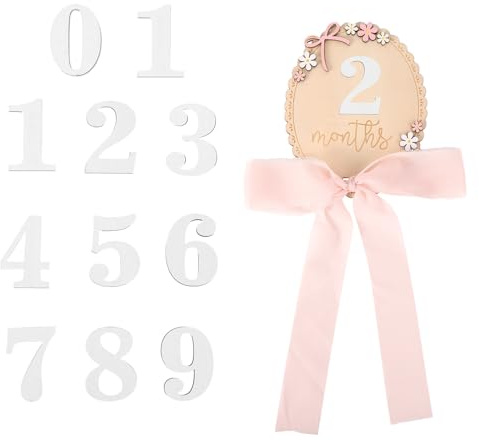 Fukaisu Baby Month Milestone Sign with 11 Numbers, Wooden Double-Sided 3D Milestone Markers Board for Newborn Monthly Growth Memories Cards Photography Props Nursery Decor (Bow Style)
