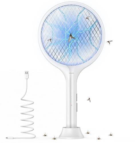 Toolviann Raqueta Matamoscas Electrica 2 en 1 4000V Mata Mosquitos Electrico USB C Recargable 1800mAh para el hogar, la Oficina y Exteriores