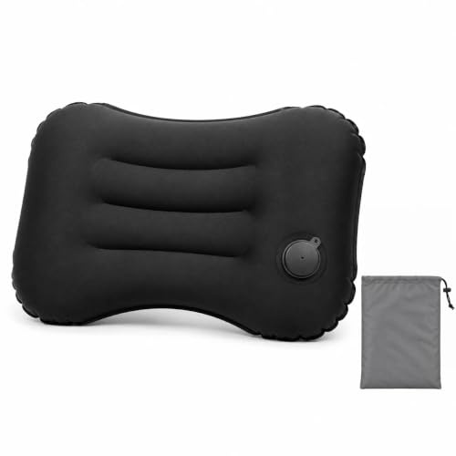 Inflatable Air Travel Pillow, Compressible Compact Camping Pillow (Black)