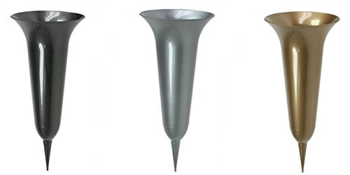 Grabvasen Gold, Silber und Anthrazit mit Erdspieß. Länge 40 cm. 3 Farben, 3 Stück