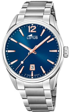 Lotus Reloj Hombre Analógico de Acero Inoxidable 316l Plateado - Movimiento de Cuarzo - Calendario - Cristal Mineral de Alta Resistencia - Resistente al Agua 10 ATM Clásico 18692 Minimalist