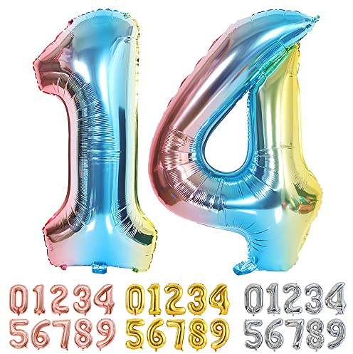 Ponmoo Foil Balloon Number 14/41 Gradient Blue, Giant Numbers 0 1 2 3 4 5 6 7 8 9 10-19 20-29 30-39 40-49 50-60-70-80-90-100, Large Balloons for Wedding Anniversary Birthday Party Decoration