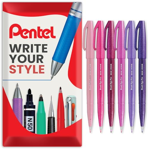 Pentel penselskylt penna SES15C – penselspets – fiberspets – blomtoner – set med 6 – i presentask
