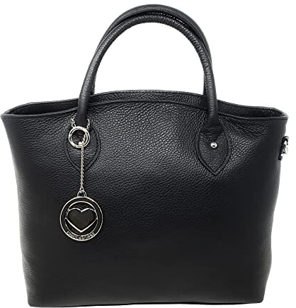 Chicca Borse Borsa a Mano in Vera Pelle Made in Italy 35x28x11 cm (Dollaro Nero)