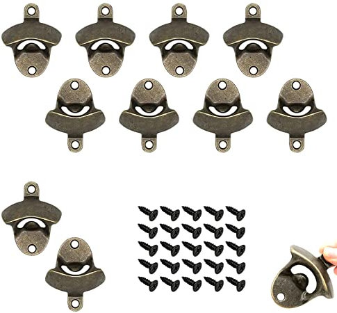 10Pcs Ouvre-Bouteille Mural Montage Mural Décapsuleur Ouvre Bouteille Mural Vintage avec Vis pour Bar Maison Cuisine Jardin Café(Bronze)