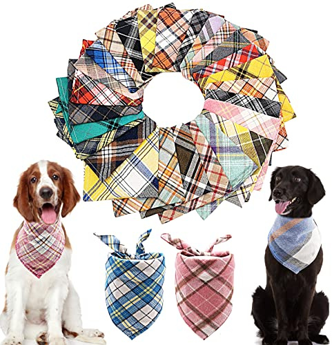 PET SHOW 50 Pack Bulk Plaid Cotton Dog Bandanas Small Female Male Cat Puppies Bibs Washable Triangle Head Scarfs Wholesale Medium Dogs Bandana Photo Prop Grooming Accessories