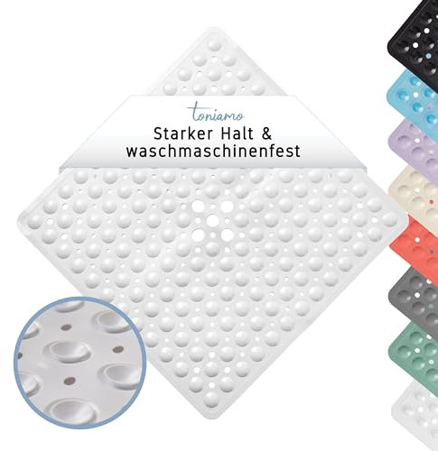 Toniamo Duschmatte rutschfest 53x53 cm | Antirutschmatte Dusche quadratisch | Rutschmatte Dusche antibakteriell & maschinenfest | Duscheinlage rutschfest BPA-frei | Weiß