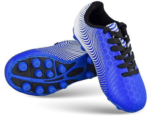 Vizari Fotbollsskor för barn, pojkar, flickor | FG Soccer Cleats med halkfria dubbar | Fotbollsskor för träning, spel, konstgräs, fotbollsskor 25–38, Blå vit, 30.5 EU