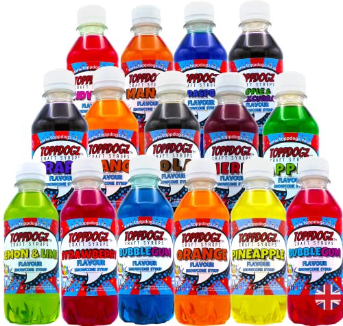 ToppDogz Slush Puppy, Ninja Slushi syrup compatable|Glycerol Free| Snow Cone – 15 x 250ml Party Pack | Slushie,Slushy Puppie|No Artificial Sweeteners
