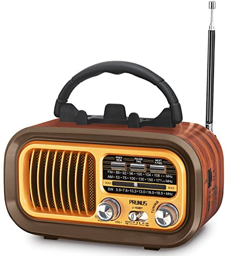 PRUNUS J150 Vintage/Retro Radio Bluetooth Speaker, AM FM Radio with Bluetooth, Bluetooth Radio, Support TF Card/USB Playing, TWS, D Battery Operated Radio, Rechargeable Radios