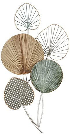 GILDE große Wanddeko Wandrelief XL aus Metall - mit 5 Blätter - 90 x 48 cm