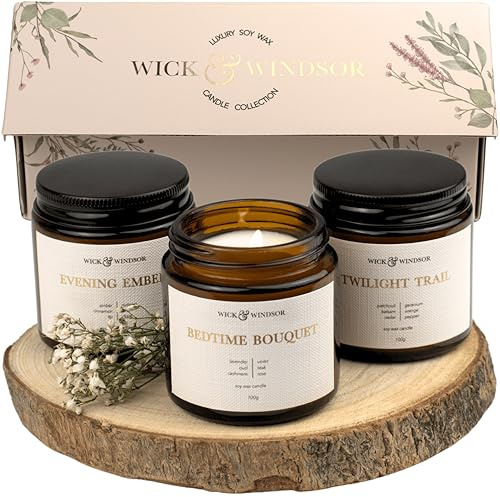 Wick & Windsor Scented Candle Gift Set – Soy Wax Candles with Wooden Wick – Candle Trio (Cosy Collection)