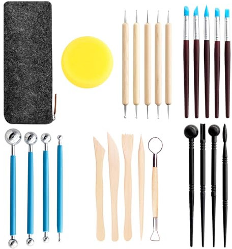 Lectorias 25 Stück ton modellierwerkzeug, clay töpferwerkzeug, pottery modelierwerkzeugset, modelliermasse werkzeug, polymer clay tools mit Aufbewahrungstasche, sculpting tools Für Töpfer Künstler