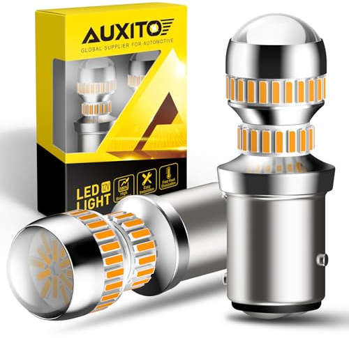 AUXITO Upgraded 1157 LED Bulb Amber Yellow Super Bright 2057 2357 7528 BAY15D LED Replacement Light Kit for Front Rear Turn Signal Light Blinker Parking DRL Tail Lights, Pack of 2