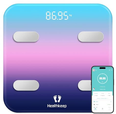 Körperfettwaage, Bluetooth-Personenwaage, digitale Waage mit 7 Daten, übersichtliche Anzeige auf großem LED-Bildschirm für iOS und Android-App, maximal 180 kg