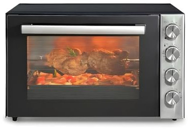 Wintem Fornetto Elettrico 70L 2500W in Acciaio Inossidabile Nero con Funzione Girarrosto e Ventilazione è Ideale per Cuocere e Riscaldare Pizza, Pollo e Cotture Veloci - Temperatura Fino a 320°