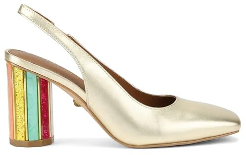 Kurt Geiger Slingback Perspex Heel aus goldfarbenem Leder mit mehrfarbigem Absatz - Perspex Heel 3968561109 - Gr, gold, 38 EU