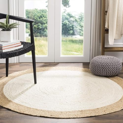 The Home Talk Jute Braided Round Rug - Natural Fiber Rug Rustic Farmhouse Vintage Braided Handwoven Indoor Carpet for Entryway/Kitchen/Frontdoor (White, 150 cm Dia)
