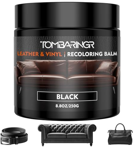 TOMBARINGR Kit Riparazione Pelle Nero - Crema Ricolorante e Balsamo Nutriente per Riparare Graffi, Crepe e Scolorimenti | Rinnova e Protegge Divani, Sedili Auto, Scarpe e Giacche in Pelle 250g