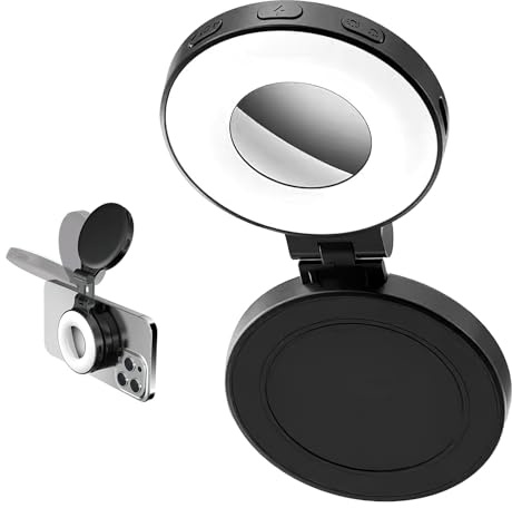 Magnetic Selfie Light 360° Rotatable Selfie Light for iPhone Magsafe | Magnetic Fill Lights with Stepless Dimming 8500K & 101LuX Brightness Built-in Mirror for TikTok Vlog Zoom Makeup Video