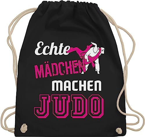Turnbeutel Rucksack - Kampfsport - Echte Mädchen machen Judo - Unisize - Schwarz - judotasche kinderturnbeutel sport beutel judotaschen tasche kinder 25. geburtstag stoffrucksack turnsack gymsack