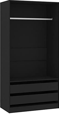 vidaXL Kleiderschrank 2 Schubladen Kleiderständer Schrank Kleiderstange Garderobenschrank Regal offen Schwarz 100x50x200cm Holzwerkstoff