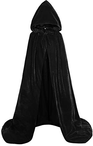 ALIZIWAY Svart mantel med huva vändbar sammetsmantel fodrad med satin renässans medeltida halloween jul cosplay kostym Y091BKXXL
