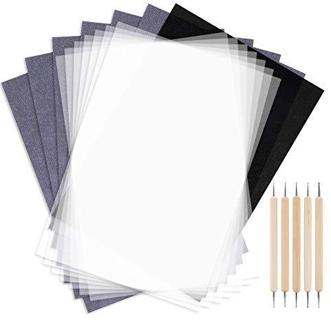 100 fogli di carta in carbonio nero A4 con 100 pezzi di carta bianca per tracciare il carbonio e 5 strumenti per punteggiare legno, carta, tela, 100 pezzi