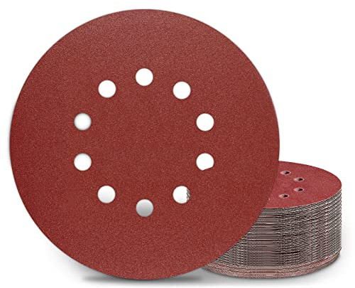 KONGMING 25 Stück Schleifpapier 225mm Klett Schleifscheiben 225mm Körnung P150 10 Loch in Rot für Trockenbauschleifer Exzenterschleifer Schleifgiraffe