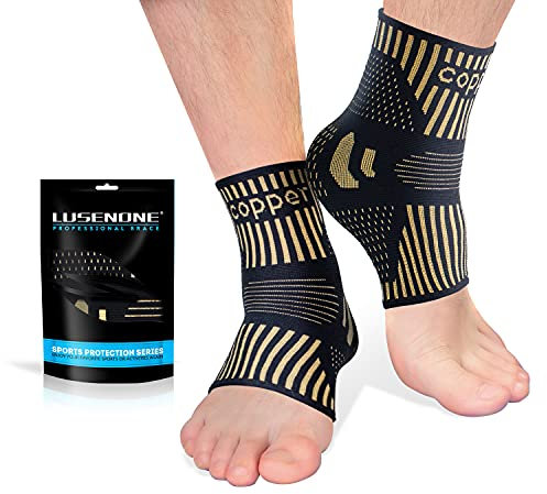 Lusenone Copper Ankle Brace Support for Men & Women (Pair), Best Ankle Compression Sleeve Socks for Plantar Fasciitis, Sprained Ankle, Achilles Tendon, Pain Relief, Recovery, Sports