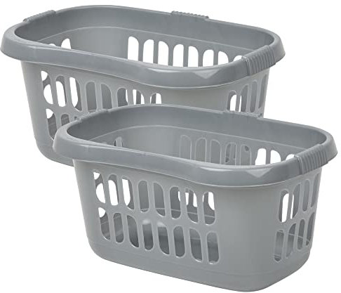 JMS we create smile (Set of 2) - Plastic Hipster Rectangular Laundry Baskets for Washing Clothes | Linen Storage Bin | Tidy Storage Basket Organiser for Bathroom Laundry Room, Kids Nursery (Silver)