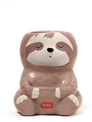 Legami Desk Friends Ceramic Pen Holder, 9.2 x 10.4 cm, Sloth Theme, for Desk, Hand Painted
