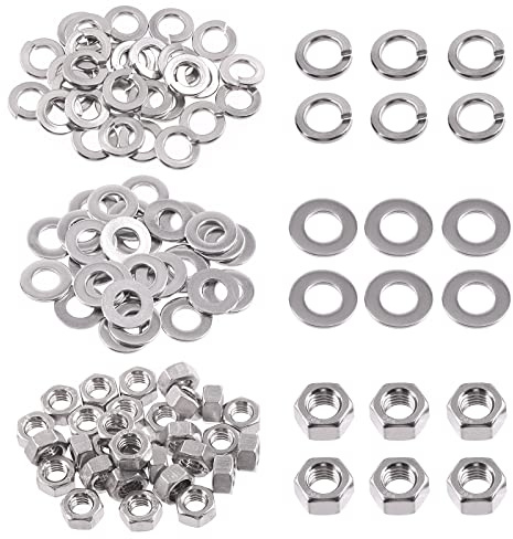 Swpeet 90 tuercas hexagonales de acero inoxidable SAE 304 de 5/16 a 18 pulgadas y arandelas planas #5/16 con arandelas de bloqueo dividido #5/16, kit surtido de rosca gruesa para uso doméstico