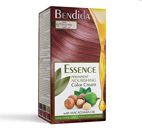 Bendida Permanente Haarfarbe 120 ml mit Macadamia-Öl und 6% Oxidationsmittel | 100% Grauhaarabdeckung & langanhaltender Glanz | Set mit Vor-Serum, Farbcreme & Fixier-Conditioner (6.66 Rubin)