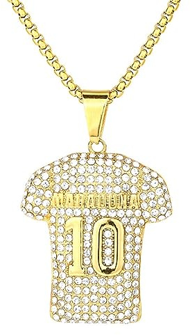 Collana da calcio con maglia da uomo numero 10, maglia da calcio hip hop, collana con ciondolo maglia da calcio 10, oro con catena da 23,6, ciondolo maglia da calcio punk, Acciaio inossidabile