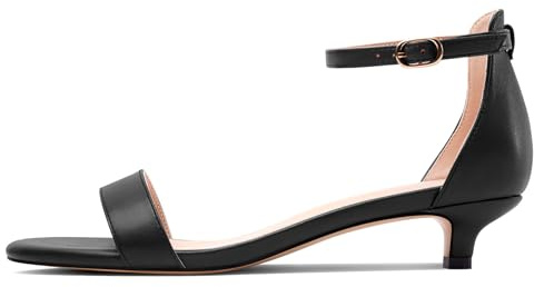 HEUIVZAR Donna Gattini Tacco Heel Aperte sulla Rotonda Punta Cinturino alla Caviglia Sandali Dress Fibbia Ufficio Ballo Estate Scarpe 3 CM Heels Nero 38 EU