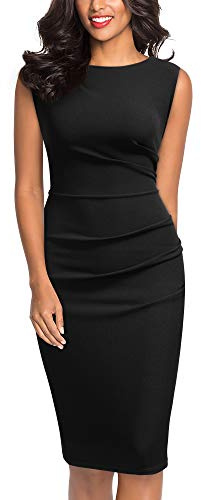 MIUSOL Women's Formal Vintage Solid Pleated Sleeveless 1950s Pencil Work Bodycon Dress