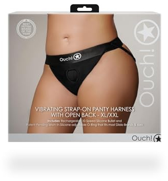 OUCH! Classic Vibrators Slip Strap on with Bullet Vibrating Strap-on Panty Harness Open Back Black
