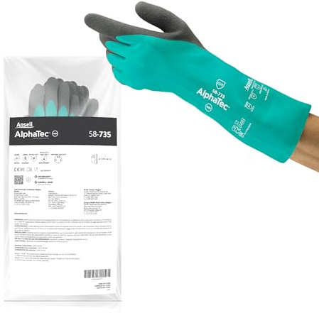 Ansell AlphaTec 58-735 Chemical Cut Protection Gloves w/Hi-Visibility Liner for Automotive, Food Processing, Machinery, Medium, Green (6 Pairs)