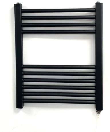 Greened House Black Electric Flat Heated Towel Rail Bathroom Radiator with 7 Day Programmble Timer/Thermostat (500mm W x 600mm H)