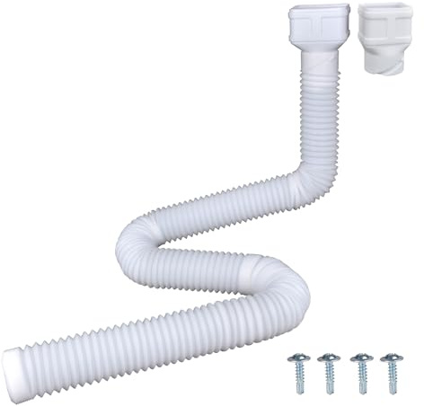 Prestantious 7ft Long Gutter Downspout Extensions, 3.1” OD Downspout Extender Drainage Pipe for 2×3 Downspout and 3×4Downspout, Flexible Pipe Stretched Length 7ft, White,1-Pack