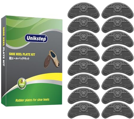 UNIKSTEP 8 par (16 stycken) sko-häl-plattor-beslag, skohälsida slitna reparation-gummilappar, skohäl-ersättningsset