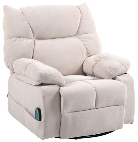 HOMCOM Relaxsessel Massagesessel Fernsehsessel mit Liegefunktion Vibration Heizung Fußteil Seitentasche, TV Sessel Liegesessel Ruhesessel für Wohnzimmer, Beige