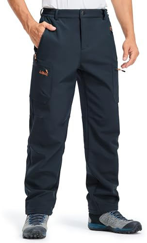 Libin Pantaloni da Neve Uomo Softshell Trekking Impermeabile Invernali Escursionismo Pantaloni Tasca con Cerniera, Navy Blu XL