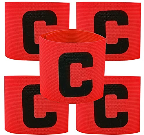 SFBSFL Classic Captain's Armband 5PCS Soccer Adjustable Football Player Captain's Arm Bands Adult & Youths Elastic Band for Football Training (Red)