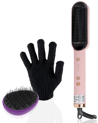 ID Italian Design - Cepillo Alisador Proliss and Silk - 6 Niveles de Temperatura - Calentamiento Rápido y Uniforme - Compacto y Ligero - Alisa y Riza - Auto Apagado - Incluye Guante Térmico y Cepillo