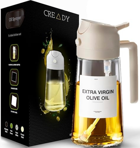CREADY | Aceite Cocina Spray 470ml | 2 en 1 Dispensador Aceite Spray | Vidrio | 1 unidad
